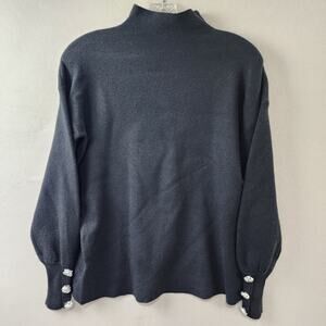 Tahari Black Mock Turtleneck Sweater Women Small 3-Button Sleeve Accent